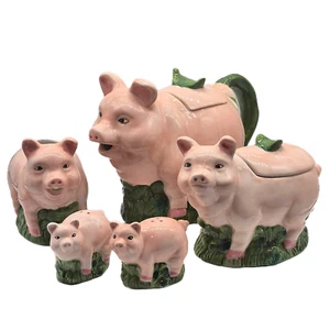 NIB ~ PIG Kitchen SET Tea Pot, Creamer, Sugar Bowl, Salt & Pepper ~ Contry Core - Picture 1 of 8