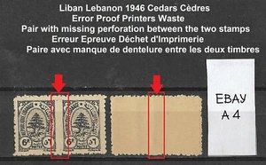 A4) 1946 France Liban Lebanon MNH - Error - Plants Cedars Imperf Between Stamps - Picture 1 of 1