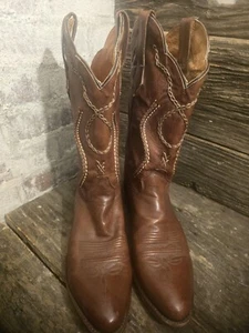 Vintage Dan Post Brown Hand Stiched Leather Cowboy Boot DP26686 Mens Size 10 - Picture 1 of 11