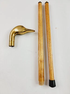 Bastón de madera con mango de cabeza de ganso de pato de latón macizo de 36" 3 piezas  Foto 1 de 4