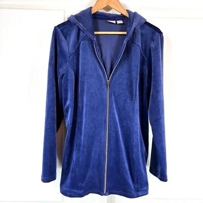 Chaqueta Chico's Zenergy 1 Terciopelo Lateral Snap Mujer M/8 Azul Marino Terciopelo Con Capucha Foto 1 de 4