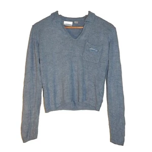 90s Y2K Sz 12 Billabong Blue Knit Collared Sweater Embroidered Logo On Pocket - Picture 1 of 7