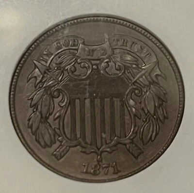 1871 two cent piece AU-55,  scarce date - Image 1 of 4