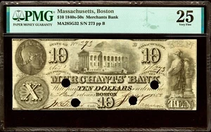 Scarce Boston Obsolete Banknote 1858 Massachusetts $10 PMG VF25 Haxby Plate Note - Picture 1 of 2