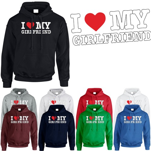 Felpa con cappuccio da uomo I Love My Girlfriend San Valentino regalo per fidanzato ragazza