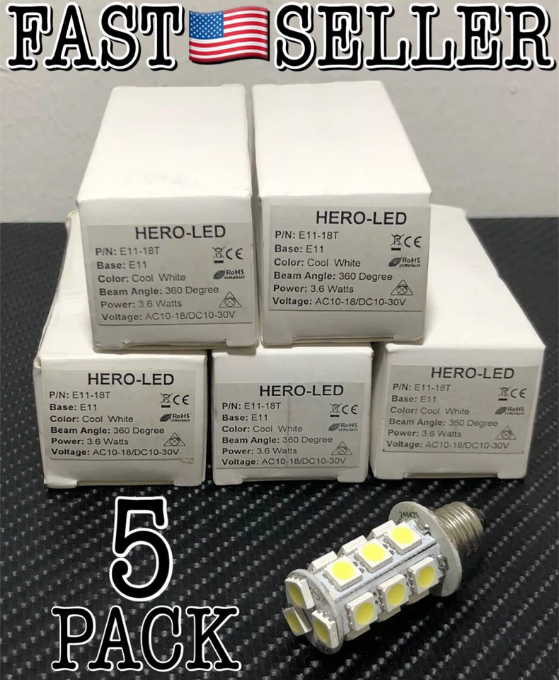 5-Pack E11-18T HERO LED E11 Bulb Cool White 360 Degree 3.6W az10-18/DC 10-30V - Image 1 of 4