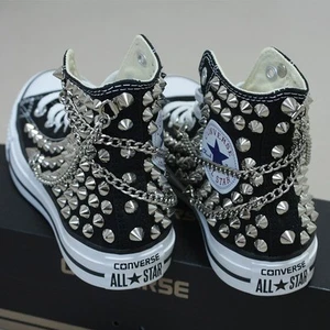 Genuine CONVERSE All-star with studded & chain Shoes Black - Imagen 1 de 2