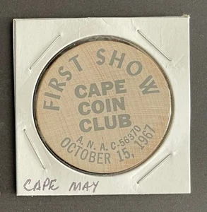 Cape May, New Jersey Wooden Nickel - 1967 Cape Coin Club - black - Oct 15, 1967 - Picture 1 of 2