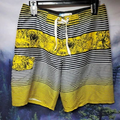 Bañador Ocean Pacific para hombre talla 34 amarillo a rayas boardshorts natación Foto 1 de 4