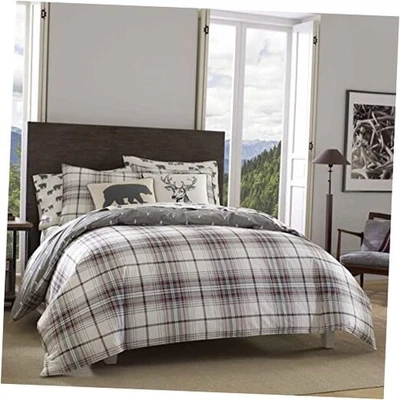  - Juego de funda nórdica, juego de cama de franela reversible doble aliso a cuadros gris/rojo Foto 1 de 4