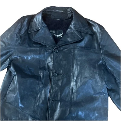 Abrigo de coche Montgomery Ward vintage años 60 70 chaqueta de cuero negro talla 42 Foto 1 de 4