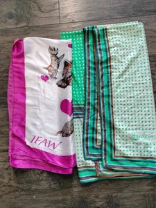 Lot Of 2 Vintage Silk Scarves Ifaw And Jantzen Puppies Clean Retro - Picture 1 of 5