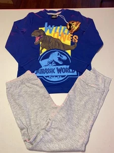 Jurassic World pajamas long sleeve shirt & sweatpants set boys size 5-6 Blue - Picture 1 of 9