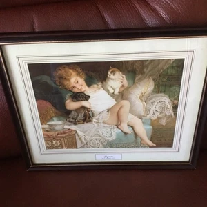 Paar Holz vergoldete gerahmte Kunstdrucke Munier Playmates & Millais Bubbles 29 x 24 cm - Bild 1 von 4