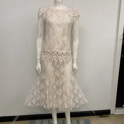 De Colección Patra Falda Traje Para Mujer 9/10 Rosa Pálido Bordado Floral Encaje Romántico Foto 1 de 4