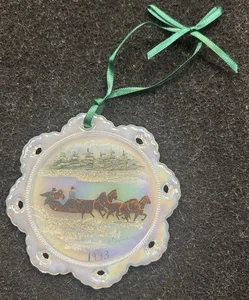 Vintage Fenton Hand-Painted Horses and Sleigh  Christmas Ornament Signed Frosted - Picture 1 of 4