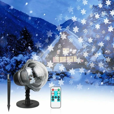 Proyector de copo de nieve de Navidad 360° móvil nevada luz láser paisaje exterior Foto 1 de 4