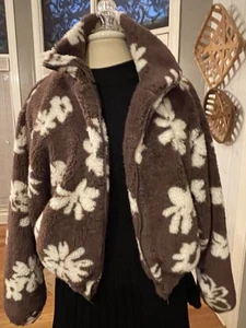 BP Crop Faux Fur Floral Women's Fuzzy Jacket Size XSmall Y2K Cozy Boho Nordstrom - Picture 1 of 7