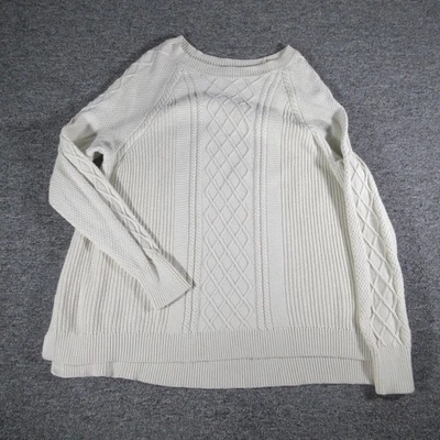 Suéter para mujer Vineyard Vines XL marfil tejido con cable cuello redondo raglán pescador Foto 1 de 4