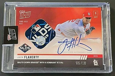 2019 Topps Now JACK FLAHERTY (10/9/19) NLDS Game 5 Auto Base Relic RED #05/10 - Image 1 of 4