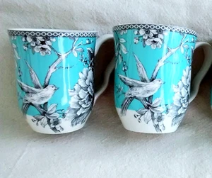 222 Fifth Adelaide Turquoise Mug Set of 2  Porcelaine ~ New ~ Indonesia - Picture 1 of 5