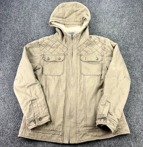 Cinch Jacket Mens Medium Beige Parka Full Zip Coat Lined Sherpa Hood - Picture 1 of 10