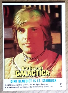 1978 Battlestar Galactica U.K Edition Card 2 DIRK BENEDICT IS LT. STARBUCK - Picture 1 of 3