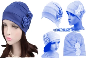 Solid Ruyal Blue  Turban Cap Hair Caps Women's Flower Headwear Beanies - Picture 1 of 5