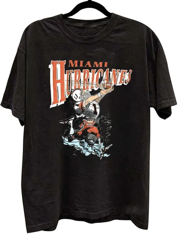 Vtg Miami Hurricanes Football Davis Mascot black T shirt short sleeve tee H10443 Cover