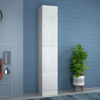 190cm Modern White High Gloss Tall Bathroom Cabinet Storage Furniture Cupboard - Image 1 of 4