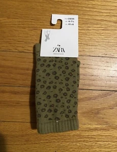 Zara Girls Crew Socks Youth 6.5-8 Green Cheetah Print New - Picture 1 of 1