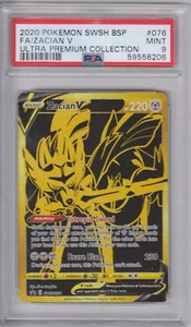 Pokemon Collezione Ultra Premium 2020 Zacian V Gold Promo Full Art SWSH076 PSA 9 - Foto 1 di 2
