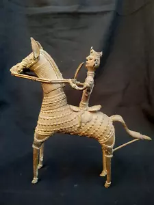 ANTIGUO JINETE DE CABALLO TRADICIONAL INDIO ÉTNICO BRONCE ORRISA DOKRA COLECCIONABLE - Imagen 1 de 5