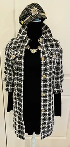 NWT White Black Plaid Tweed Shacket Size M - Picture 1 of 9