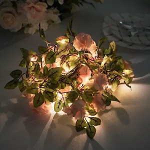 7 feet Blush Roses Leaves FAIRY LIGHTS Battery Operated LED Garland Party Events - Picture 1 of 9