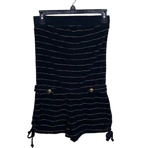 Juicy Couture Y2K Strapless Romper Shorts Black with Gold Stripes Terrycloth