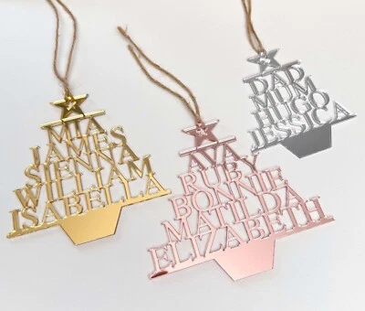 Personalised Christmas Tree Decoration Family Name Gold Silver Rose Gold Bauble - Image 1 of 4