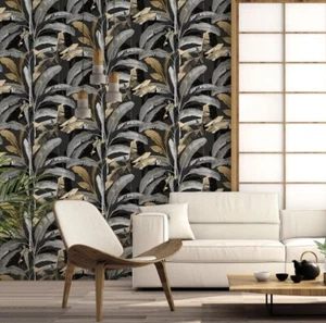 18542 H Into the Wild Banana Tree Black Galerie Wallpaper Made In Italy - Picture 1 of 4