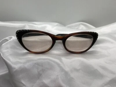 Vintage Marine Cat Eye Brown Frame W/ Rhinestones Eye Glasses  - Image 1 of 4