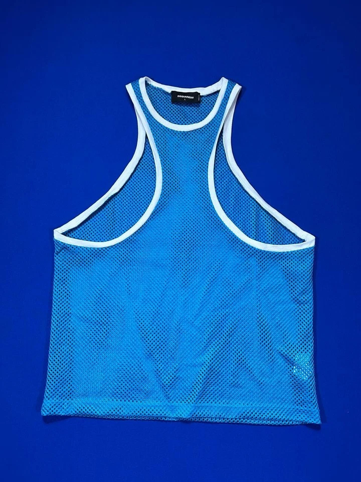 DSQUARED2 мужчин лето синий назад и спереди гонщик сетки мышцы Майка SZ L - Изображение 1 из 4