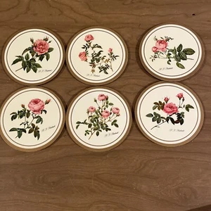 6 pcs Vintage Pedicure  Rose Design Round Coasters - Picture 1 of 9