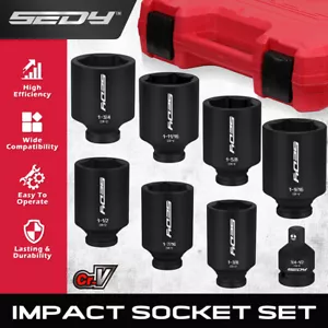 SEDY 8Pcs SAE Deep Impact Socket Set Drive Wheel Axle Nut Wrench Sockets Adapter - Picture 1 of 10