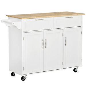 HOMCOM Kitchen Island Utility Cart, with 2 Storage Drawers White