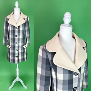 Vintage 60s Lilli Ann Knits Grey Plaid Coat - Spring Coat - Size Small - Picture 1 of 11