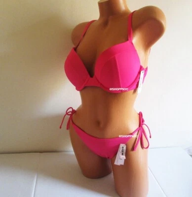 VICTORIA SECRET Conjunto de Bikini Push-Up Top de Natación 38B Lateral Tie Bottom XL XXL Rosa Caliente Foto 1 de 4