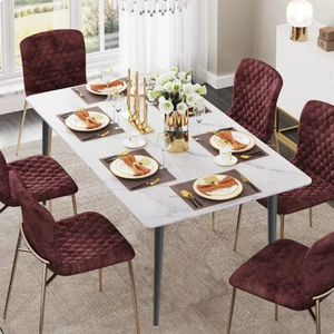 4-Style High Gloss Marble Dining Table Heavy Duty Metal Legs for Breakfast Nook - Picture 1 of 52