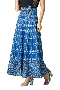 Cotton Women's Casual/Comfort Printed Wrap Around Skirt Blue 1 Pcs - Picture 1 of 4