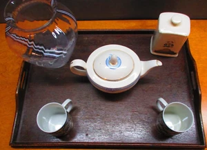 Tea Tray & Set, Different manufacturers, Inc. Royal Doulton, Wood Tray 16 X 22 - Picture 1 of 18