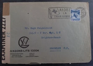 1942 Switzerland Censor Cover ties 30c Stamp cd Geneve-Brooklyn, NY - Picture 1 of 2