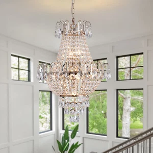 Modern K9 Gold Crystal Chandelier Luxury Large Ceiling Pendant Light Fixtures - Picture 1 of 12